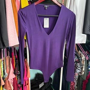 Express Deep Purple V-Neck Bodysuit